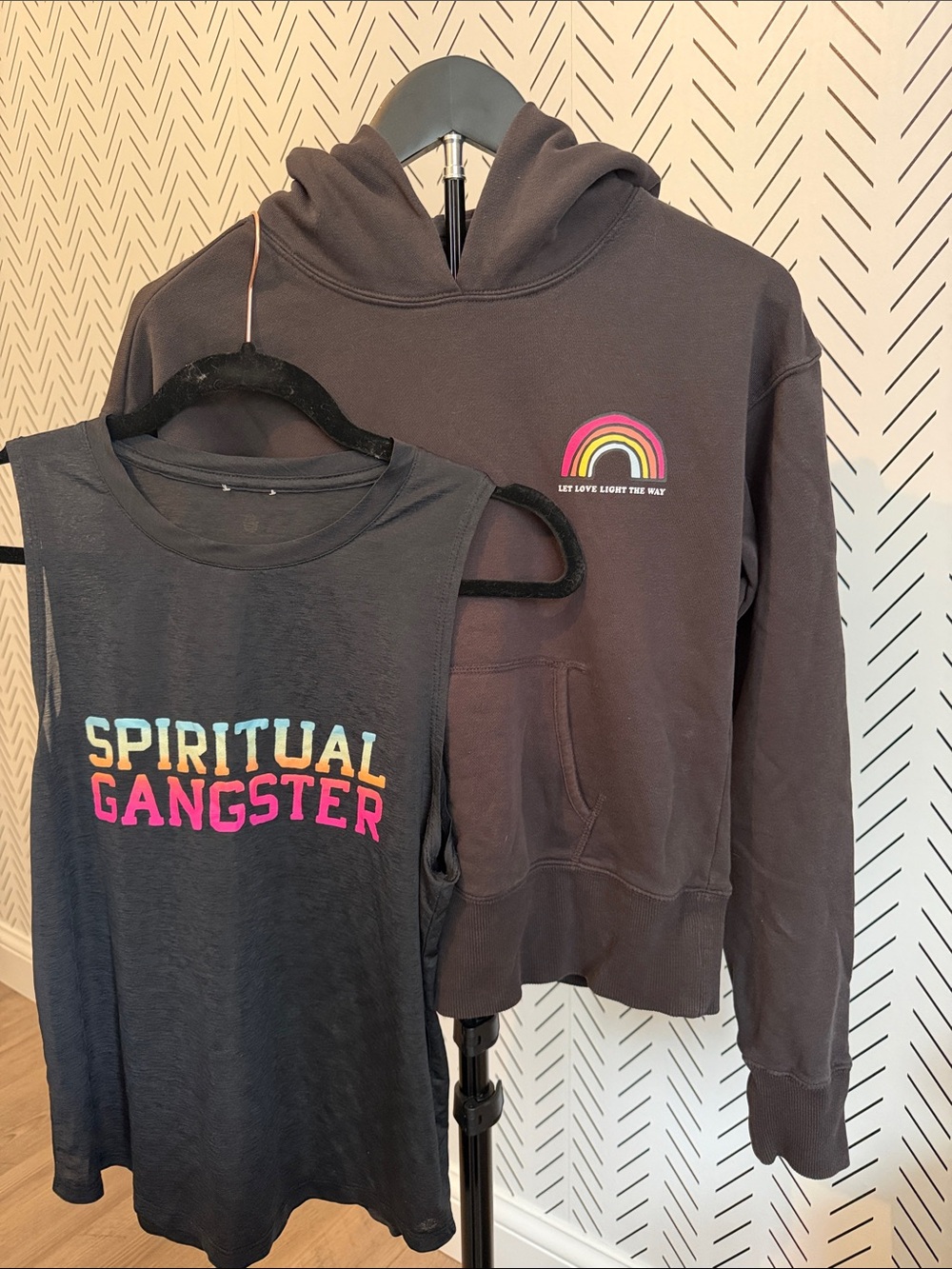 Spiritual Gangster Black Tank Top & Hoodie with Rainbow Graphics